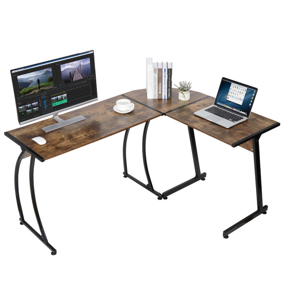 New L-Shaped Corner Desk Computer Gaming Desk Table Office Writing Workstation Brown