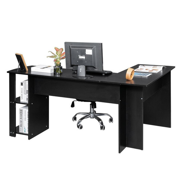 New Office L-Shaped Computer Desk Corner PC Laptop Gaming Table Home Bookshelves 53'