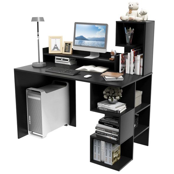 New 48' Modern Computer Desk Home Office Workstation w/Hutch & Storage Shelves Black