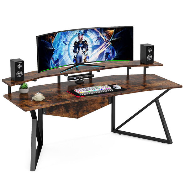 New 71" Large Computer Desk w/ Monitor Stand, Study Writing Gaming Desk Workstation