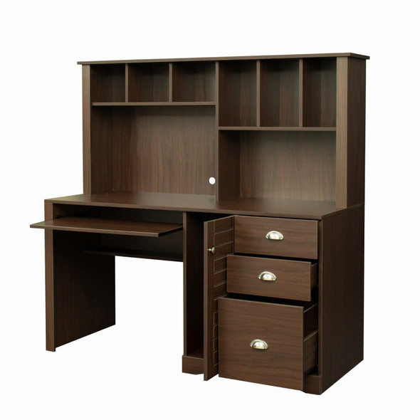 New Home Office Computer Desk with Hutch Work Study Table Storage Shelves Drawers - Walnut