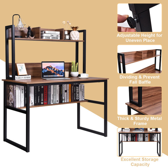 New Computer Desk w/Hutch & Bookshelf Storage Writing Desk for Home & Office Walnut