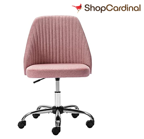 Vimiroo Armless Home Office Chair, Armless Wide Desk Chair with Wheel, Cute Desk Fabric Chair, Adjustable Swivel Task Computer Vanity Chair for Small Spaces, Pink