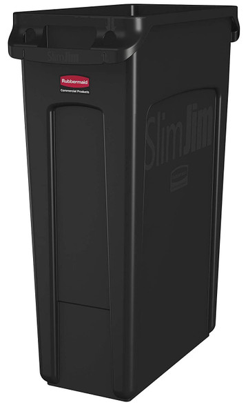 Rubbermaid Commercial FG354060BLA Slim Jim Receptacle W/venting Channels, Rectangular, Plastic, 23gal, Black