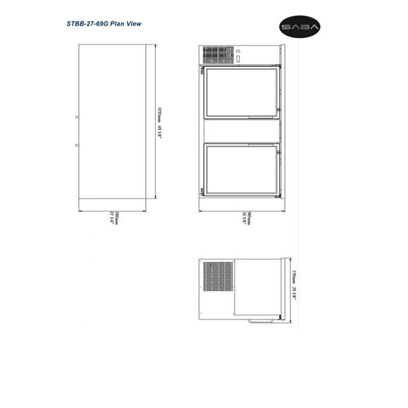 Heavy Duty Commercial Black Back Bar Cooler with 2 Glass Doors (27" depth 69" length)