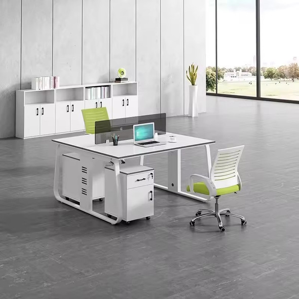 Contemporary Dual workstation office desk work table White Black Trim Custom Colors Available with drawers