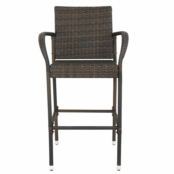 2PCS Rattan Wicker Bar Stool Outdoor Backyard Patio Furniture Chair with Armrest  