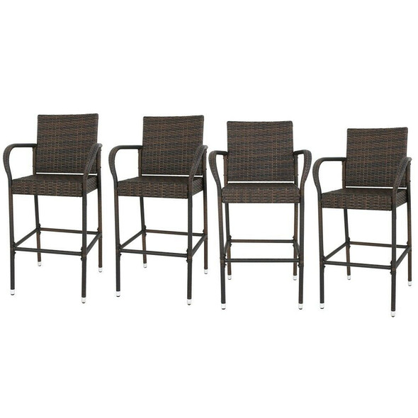 4PCS Rattan Wicker Barstool Furniture Bar Stool Indoor Outdoor Patio Brown With Shipping