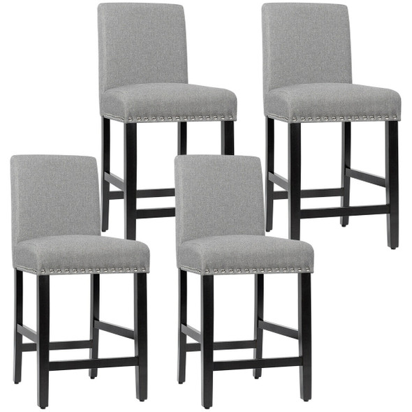 New Set Of 4 Counter Stools 25" Kitchen Breakfast Chairs Nailhead Bar Stools Gray  