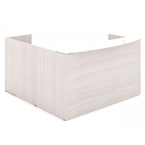 New L Shaped Reception Desk w/ White Glass Transaction Counter Blanc De Gris Finish