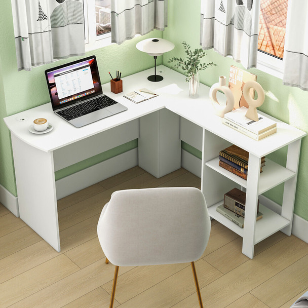 New  L-shaped Corner Computer Desk Home Office Writing Workstation w/ Storage Shelves