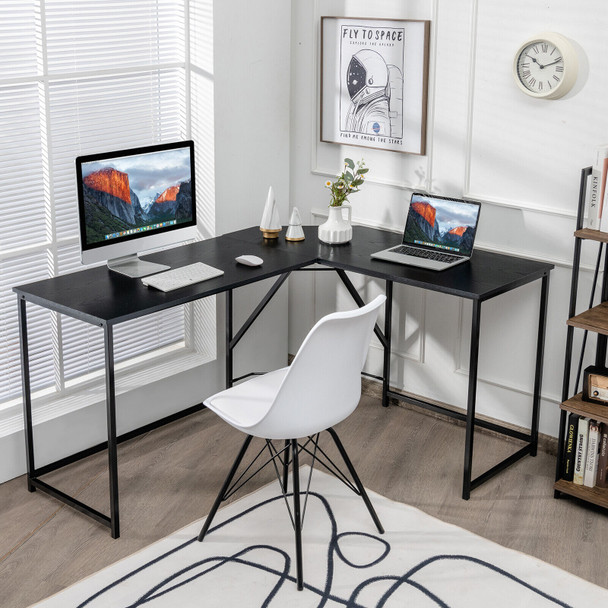 New Home Office Workstation 58''X 47'' L Shaped Corner Computer Desk Black