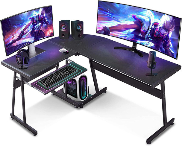 New L-Shaped Reversible Black Gaming Desk Corner Desk Modern Computer Desk