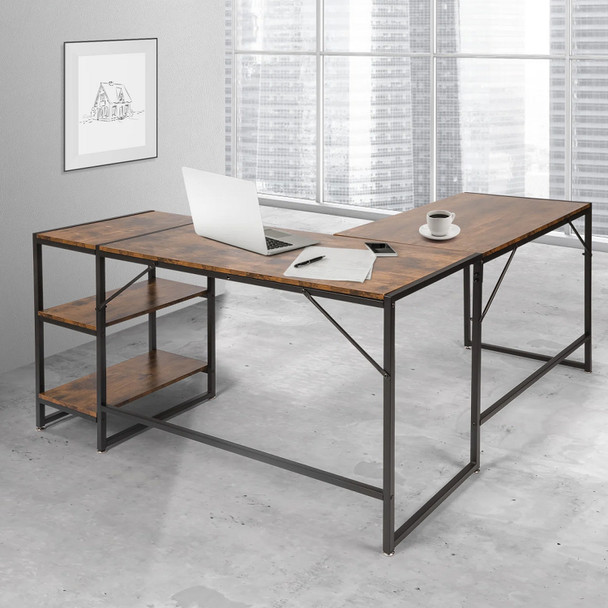 New 88' L-Shaped Desk w/ Storage Shelves Reversible Corner Table Writing