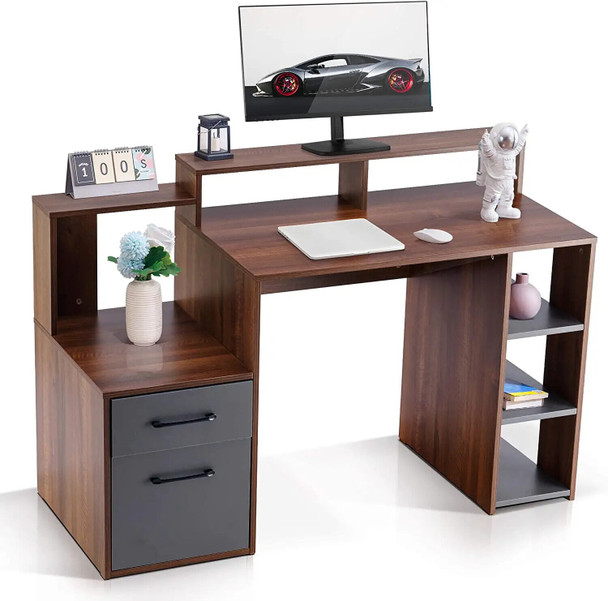 New Computer Desk with Drawers Shelves, Office Desk with File Cabinet