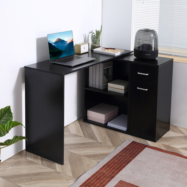 New Rotating Home Office L-Shaped Corner Desk Storage Shelves Computer Table