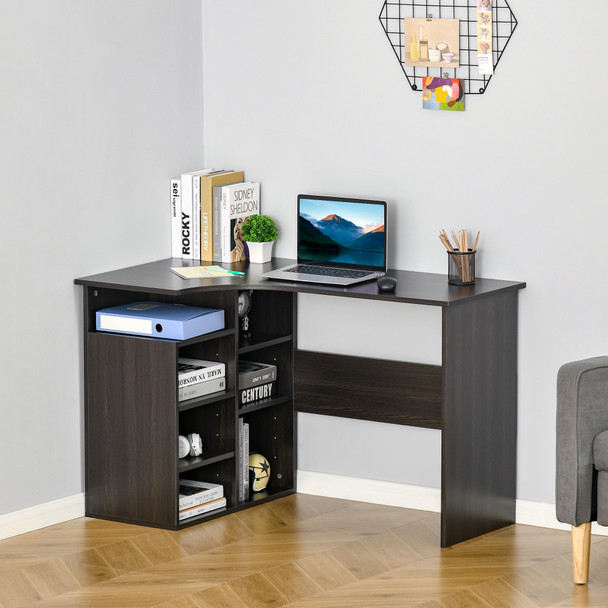 New L-Shaped Home Office Corner Computer Desk Study Table with Storage Shelf