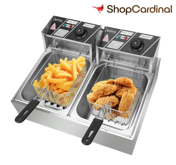 Zimtown Commercial 12L 5000W Professional Electric Countertop Deep Fryer Dual Tank Stainless Steel for Restaurant