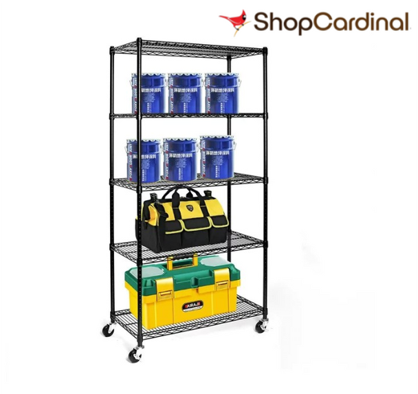 Ktaxon Commercial 5 Tier Shelf Adjustable Wire Metal Shelving Rack w/Rolling Black, 35''L x 18''W x 71''H, Capacity for 750 lbs