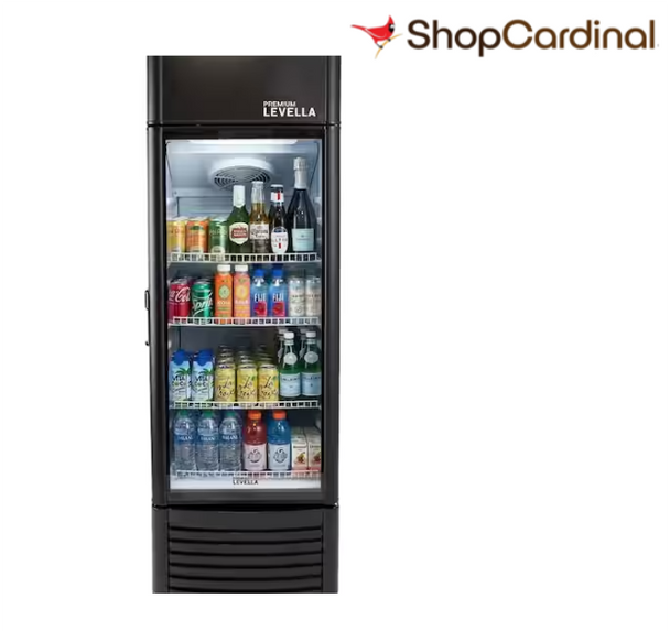 Premium Levella Commercial Display Refrigerator, Single Glass Door Merchandiser 9.0 cu ft in Black