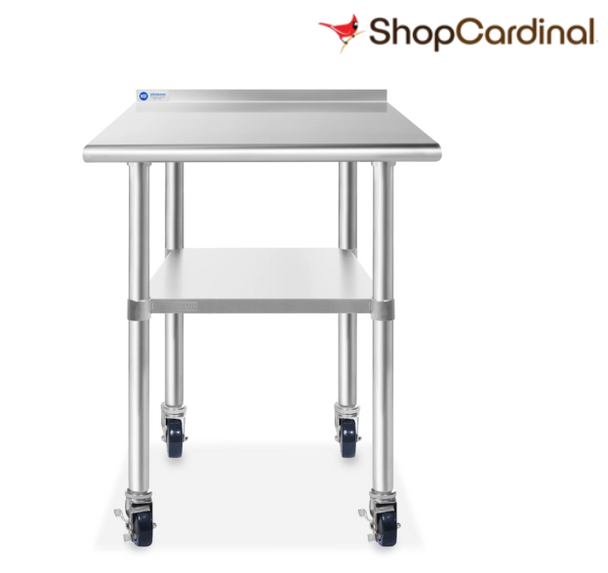 Gridmann NSF Stainless-Steel Commercial Kitchen Prep & Work Table with Backsplash Plus 4 Casters (Wheels) - 30 x 24 Inches