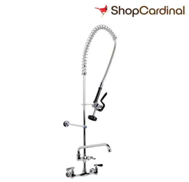 Commercial Pull Down 2-Handle Wall Mount Pre-Rinse Spray Utility Kitchen Faucet in Chrome Finish