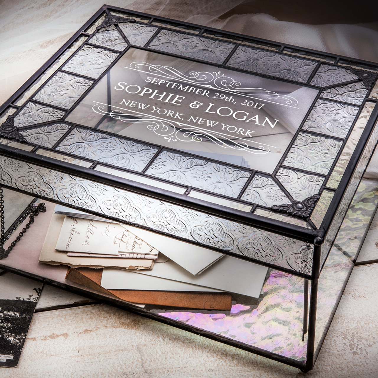 Personalized Wedding Card Box for Reception Decorative Glass Keepsake  Display J Devlin Box 840 CBE 843