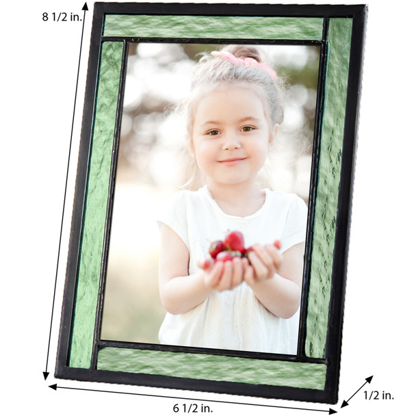 Green Picture Frame Stained Glass Home Décor Office Deck Table Top 4x6 Photo Horizontal Vertical Easel Back Series J Devlin