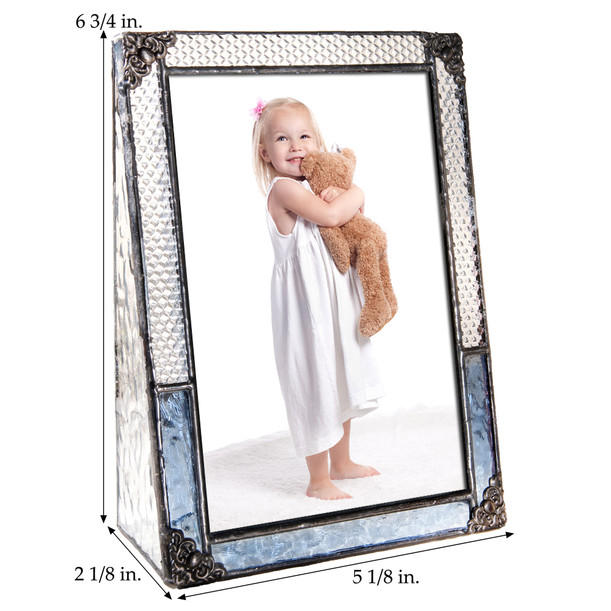 5x7 Blue Picture Frame Family Photo Gifts for Her Baby Women Vintage Stained Glass Home Decor Vertical Horizontal Easel Table Top Pic 418 Series