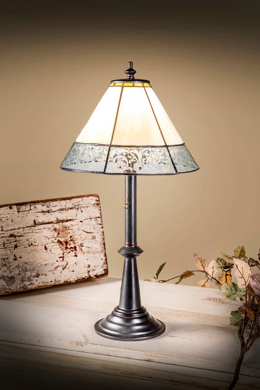 Glass Home Decorations | Etched Scroll Design | Stained Glass Lamps