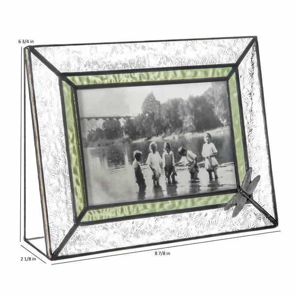 Green Picture Frame Stained Glass Home Décor Office Deck Table Top 4x6 Photo Horizontal Vertical Easel Back Series J Devlin