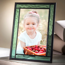 Green Picture Frame Stained Glass Home Décor Office Deck Table Top 4x6 Photo Horizontal Vertical Easel Back Series J Devlin