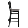 Flash Furniture Grid Back Metal Restaurant Barstool with Mahogany Wood Seat - XU-DG-60116-GRD-BAR-MAHW-GG