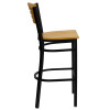Flash Furniture Slat Back Metal Restaurant Barstool with Natural Wood Seat and Back - XU-DG-6H3B-SLAT-BAR-NATW-GG