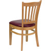Flash Furniture Wood Vertical Back Chair with Natural Finish and Burgundy Vinyl Seat - XU-DGW0008VRT-NAT-BURV-GG