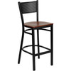 Flash Furniture Grid Back Metal Restaurant Barstool with Cherry Wood Seat - XU-DG-60116-GRD-BAR-CHYW-GG