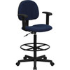 Flash Furniture Fabric Ergonomic Drafting Stool with Arms Navy Blue Pattern - BT-659-NVY-ARMS-GG