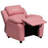 Flash Furniture Kid's Recliner with Cup Holder Pink Vinyl Storage Dreamweaver Embroiderable - BT-7985-KID-PINK-EMB-GG