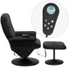 Flash Furniture Massaging Black Leather Recliner and Ottoman with Leather Wrapped Base - BT-7600P-MASSAGE-BK-GG