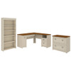 Bush Furniture Fairview L Shaped Desk w Bookcase and Lateral File Cabinet Antique White - FV008AW