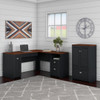 Bush Furniture Fairview 60W L Shaped Desk and 2 Door Storage Cabinet with File Drawer Antique Black - FV009AB
