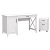 Bush Key West 54W Computer Desk with Storage and 2 Drawer Mobile File Cabinet Pure White Oak - KWS006WT