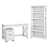 Bush Key West 48W Writing Desk With Mobile File Cabinet And 5 Shelf Bookcase Pure White Oak- KWS002WT