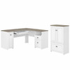 Bush Furniture Fairview 60W L Shaped Desk and 2 Door Storage Cabinet with File Drawer in Pure White and Shiplap Gray - FV009G2W