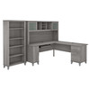 Bush Furniture Somerset 72W L Shaped Desk with Hutch and 5 Shelf Bookcase in Platinum Gray - SET011PG