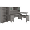 Bush Furniture Somerset 72W 3 Position Sit to Stand L Shaped Desk with Hutch and Bookcase in Platinum Gray - SET017PG