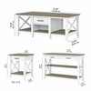 Bush Furniture Key West Coffee Table with Console Table and Set of 2 End Tables Shiplap Gray/Pure White- KWS024G2W