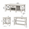 Key West Coffee Table with Console Table and Set of 2 End Tables Linen White Oak - KWS024LW