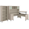 Bush Furniture Somerset 72W 3 Position Sit to Stand L Shaped Desk with Hutch and Bookcase in Sand Oak - SET017SO