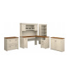 Bush Furniture Fairview 60W L Shaped Desk with Hutch, File Cabinet, Bookcase and Storage in Antique White - FV013AW